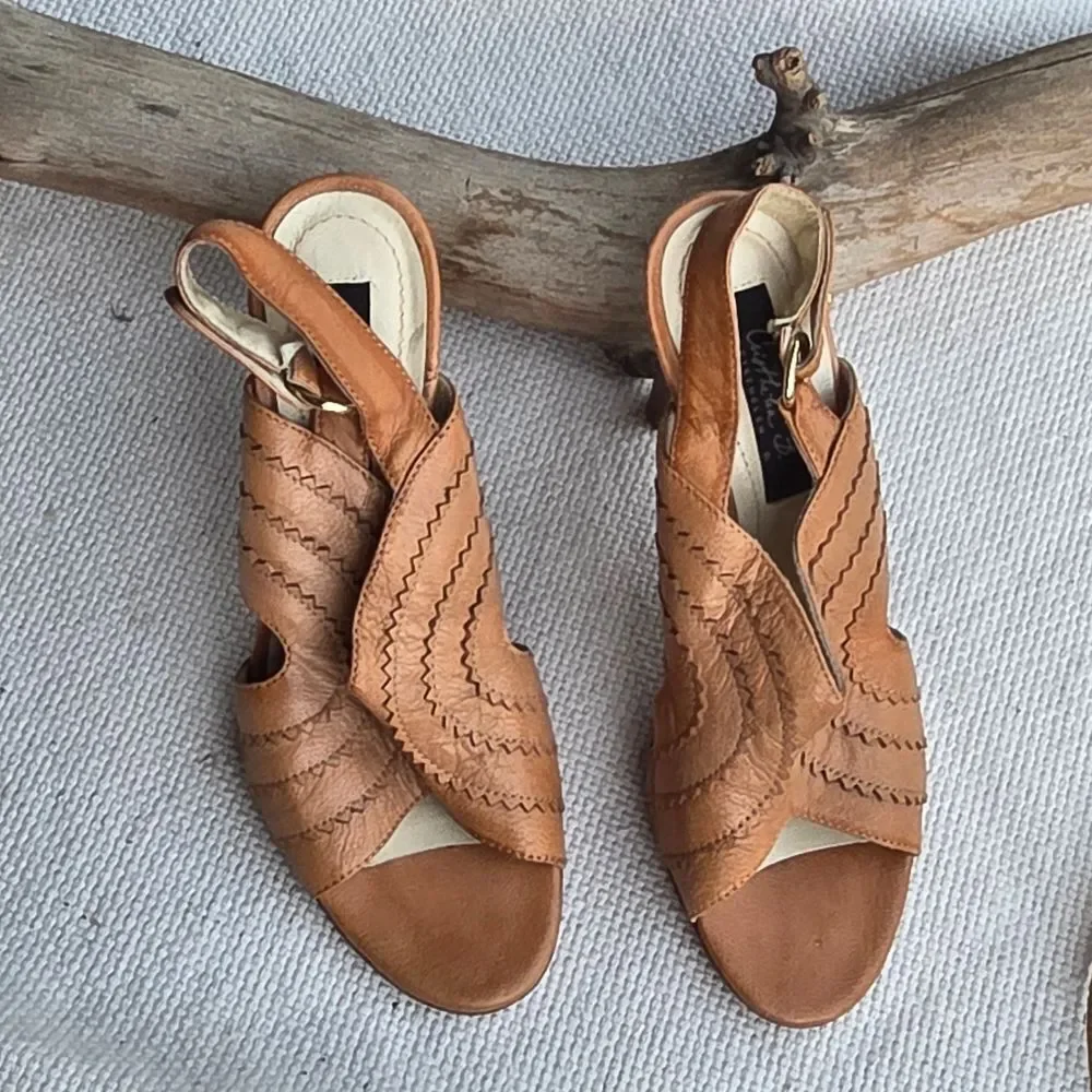 Christhelen B. Scalloped Leather brown heels